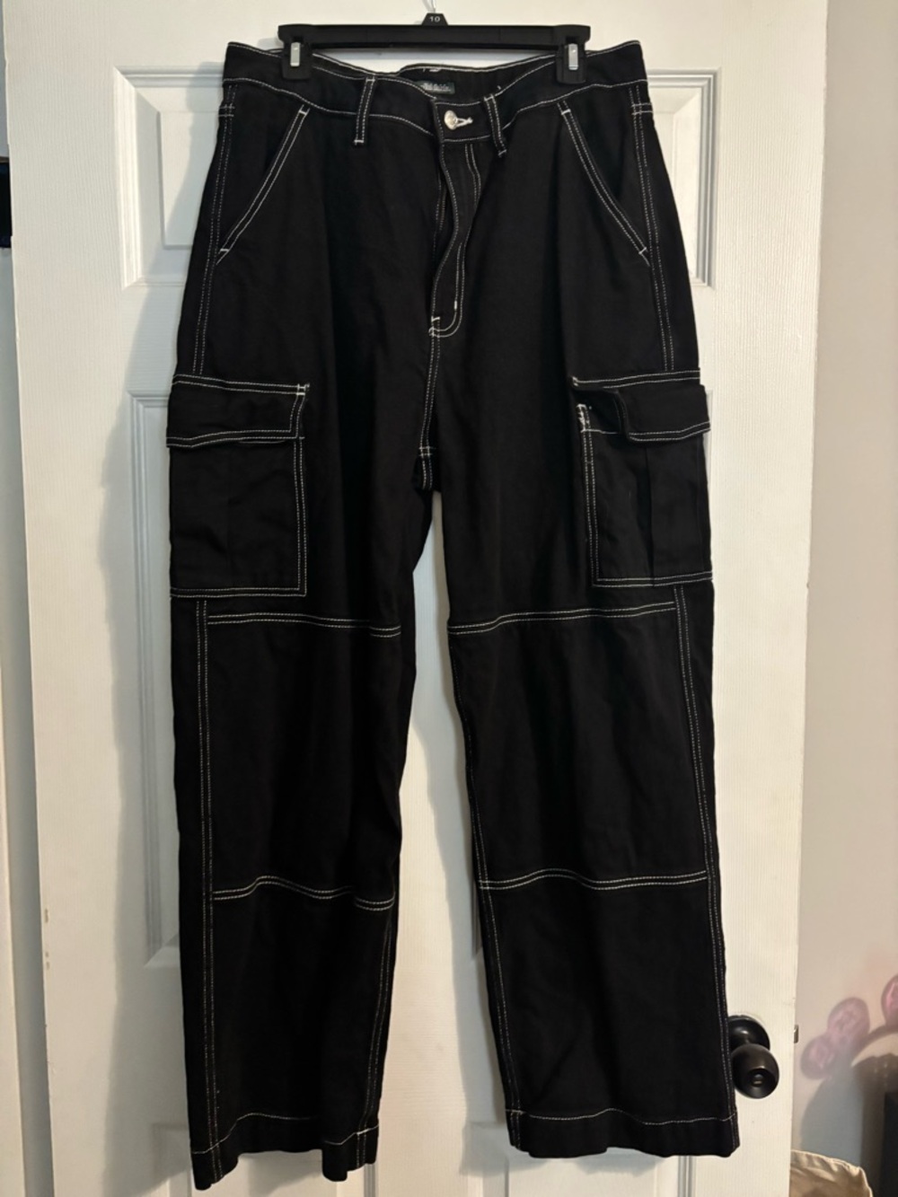 wild fable Black Cargo Pants with White Contrast Stitching